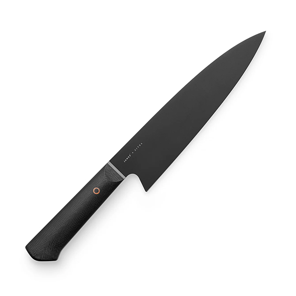 The Anzick Chef's Knife seamlessly blends form and function, showcasing a sleek and modern design that is designed specifically for outdoor use. The handle is crafted from premium Micarta with an ergonomic design. The 8 inch blade is meticulously crafted from MagnaCut, known for its exceptional sharpness, edge retention, and corrosion resistance.